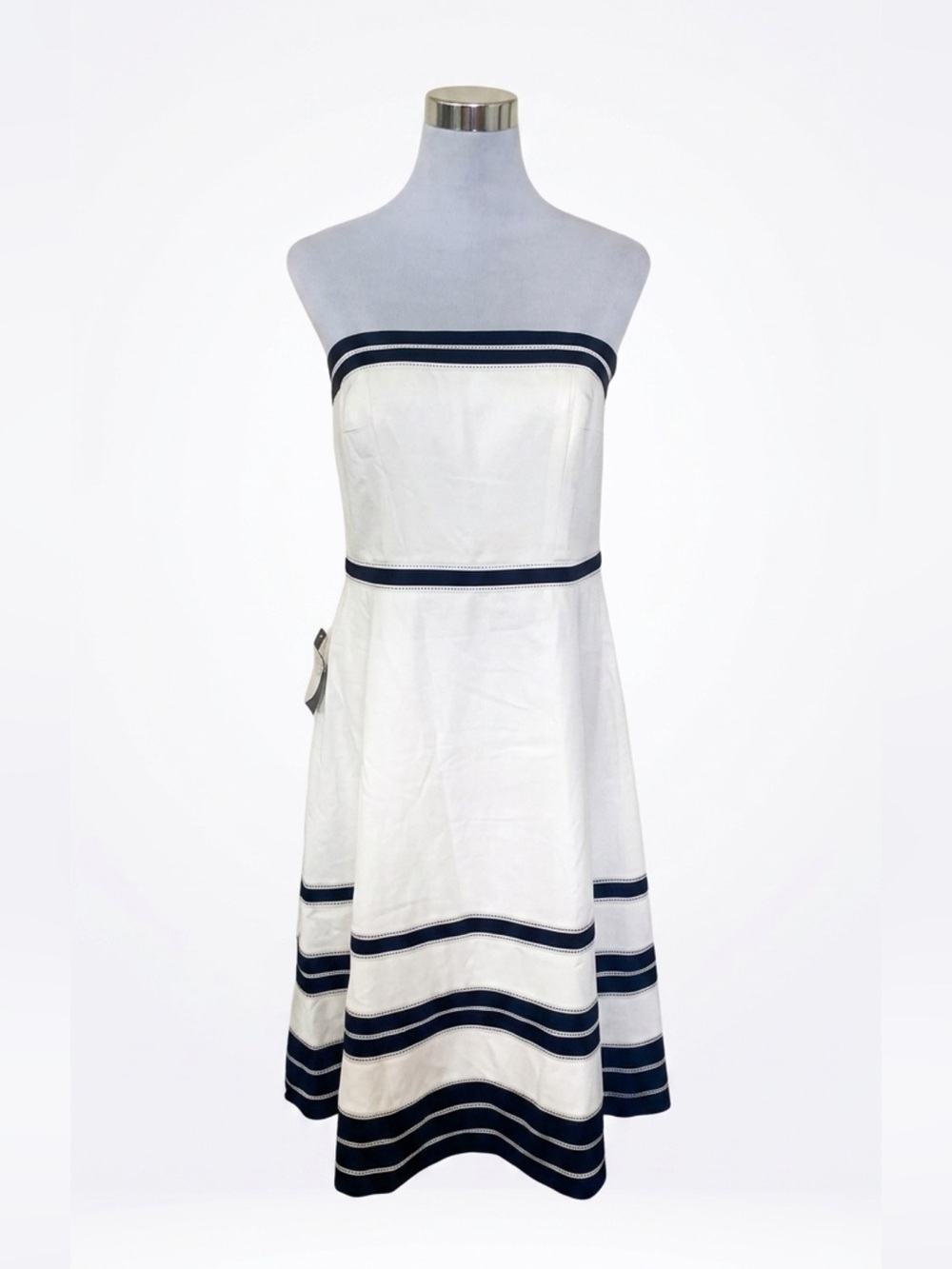 Ann Taylor Blue and White Strapless A-Line Sundress